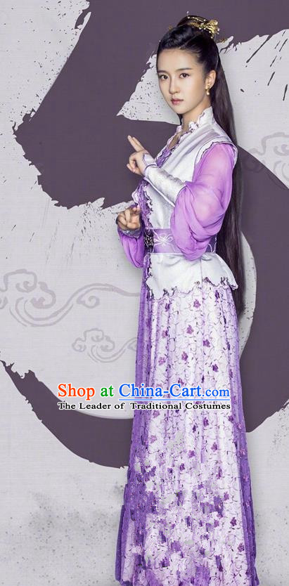 Traditional Ancient Chinese Tang Dynasty Princess Costume and Handmade Headpiece Complete Set, Fighter of the Destiny Hanfu Swordswoman Young Lady Clothing