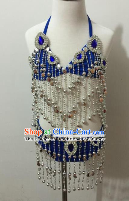 Top Grade Professional Performance Catwalks Costume Blue Swimsuit, Traditional Brazilian Rio Carnival Samba Dance Bikini Clothing for Kids