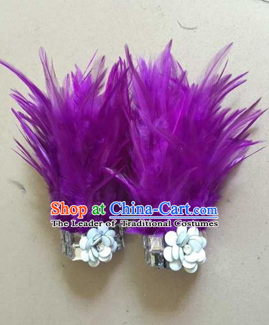 Top Grade Professional Performance Catwalks Wrist Accessories Bracelets, Brazilian Rio Carnival Parade Samba Dance Purple Feather Bracelet for Women