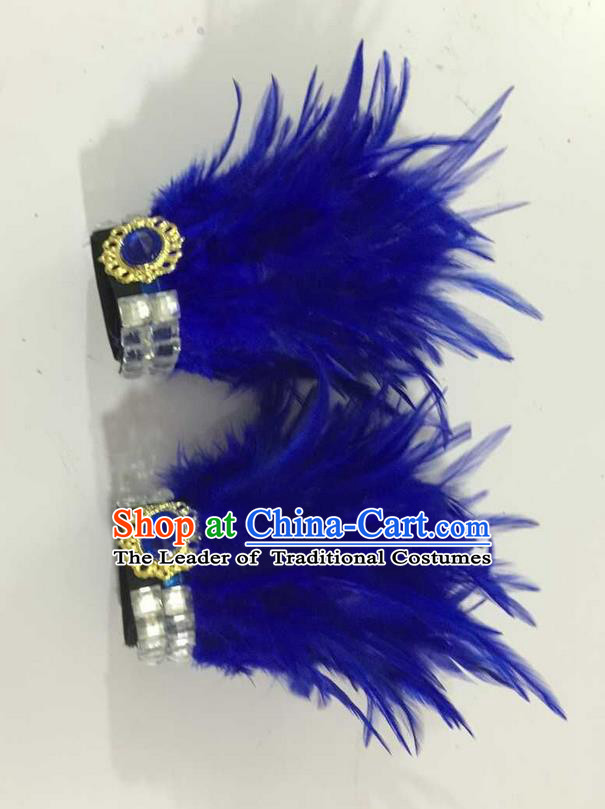 Top Grade Professional Performance Catwalks Wrist Accessories Bracelets, Brazilian Rio Carnival Parade Samba Dance Royalblue Feather Bracelet for Women