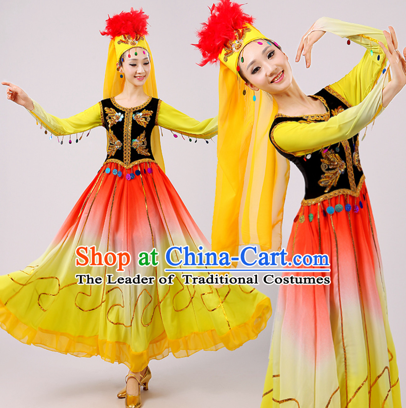 Traditional Xinjiang Dance Costumes for Adults Chinese Minority Ethnic Dance Outfits