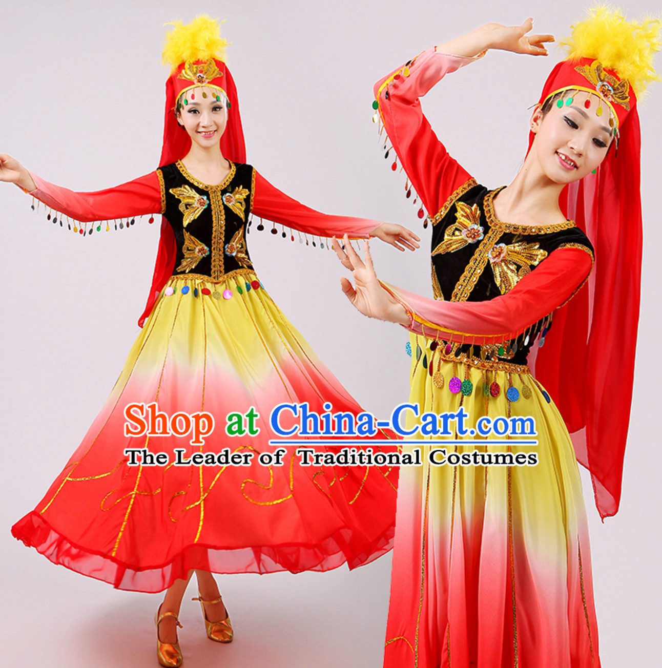 Traditional China Xinjiang Dance Costumes for Adults Chinese Minority Ethnic Dance Outfits