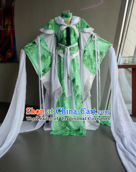 Top Grade Traditional China Ancient Cosplay Costumes, China Ancient Young Lady Princess Elegant Hanfu Green Dress for Women