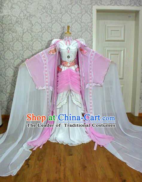 Top Grade Traditional China Ancient Cosplay Princess Costumes, China Ancient Young Lady Peri Pink Dress Clothing for Women