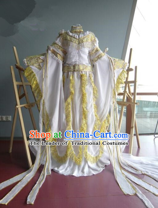 Top Grade Traditional China Ancient Cosplay Princess Costumes, China Ancient Palace Lady Fairy Dance Yellow Dress Clothing for Women