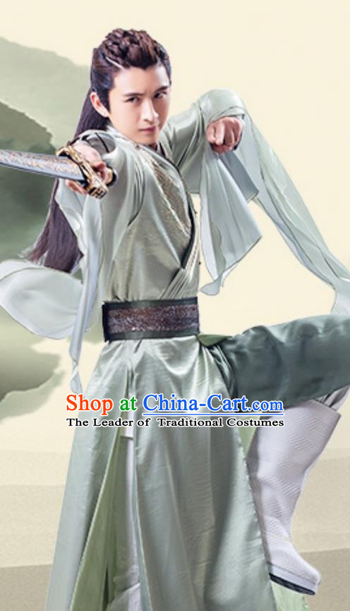 Traditional Ancient Chinese Tang Dynasty Swordsman Costume, Xuanyuan Sword Han Cloud Nobility Childe Clothing and Headpiece Complete Set