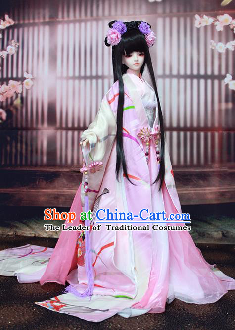 Top Grade Traditional China Ancient Female Kimono Costumes Complete Set, China Ancient Cosplay Tang Dynasty Princess Pink Dress Hanfu Clothing for Adults and Kids