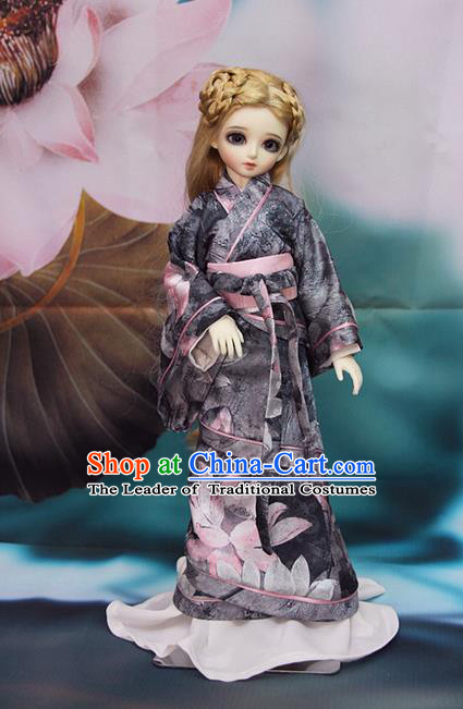 Top Grade Traditional China Ancient Female Kimono Costumes Complete Set, China Ancient Cosplay Han Dynasty Princess Printing Lotus Dress Hanfu Clothing for Adults and Kids