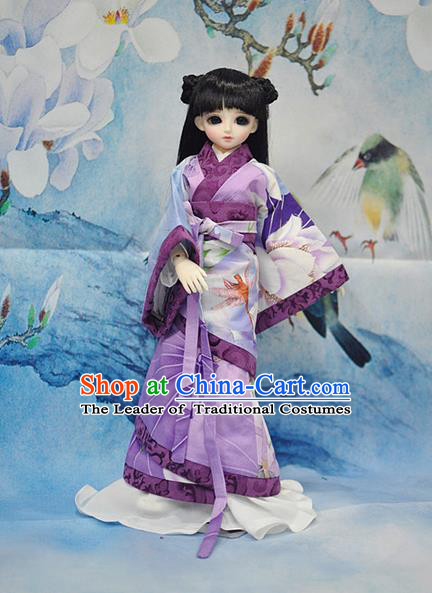 Top Grade Traditional China Ancient Princess Dance Costumes Complete Set, China Ancient Cosplay Han Dynasty Princess Purple Dress Hanfu Clothing for Adults and Kids