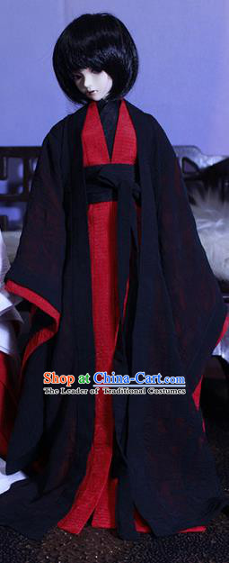 Top Grade Traditional China Ancient Cosplay Chivalrous Expert Costumes Complete Set, China Ancient Knight-Errant Black Hanfu Robe Clothing for Men for Kids