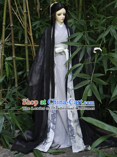Top Grade Traditional China Ancient Cosplay Chivalrous Expert Costumes Wide Sleeve Cardigan, China Ancient Knight-Errant Black Clothing for Men for Kids
