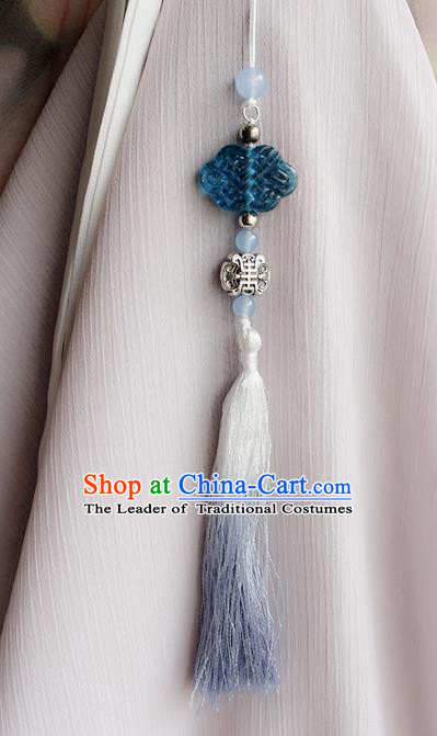 Top Grade Traditional China Ancient Palace Blue Jade Pendant, China Ancient Swordsman Waist Pendant