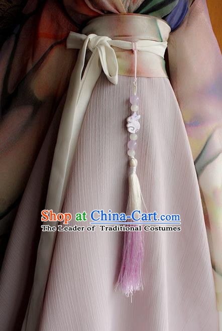 Top Grade Traditional China Ancient Palace Princess Pink Jade Accessories Pendant, China Ancient Swordsman Tassel Waist Pendant