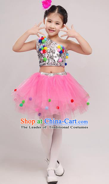 Top Grade Chinese Professional Performance Costume, Children Bubble Full Dress Modern Dance Dress for Girls Kids