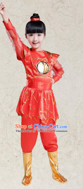 Top Compere Performance Catwalks Costume Children Chorus Red Dress with Wings Modern Dance Princess Short Red Bubble Dress for Girls Kids