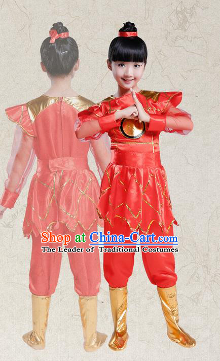 Top Compere Performance Catwalks Costume Children Chorus Red Dress with Wings Modern Dance Princess Short Red Bubble Dress for Girls Kids