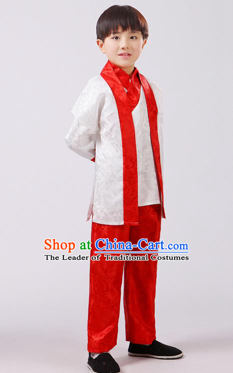 Top Grade Chinese Ancient Martial Arts Red Uniform Costume, Children Taiji Kung fu Blue Hanfu Clothing for Kids