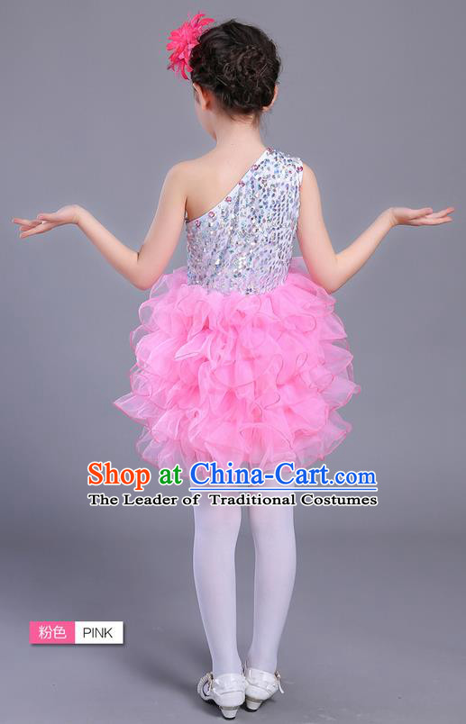 Top Compere Performance Catwalks Costume Children Chorus Red Dress with Wings Modern Dance Princess Short Red Bubble Dress for Girls Kids