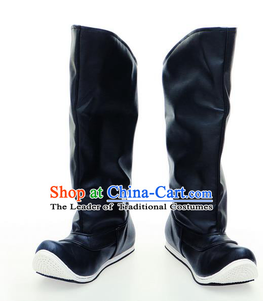 Chinese Ancient Peking Opera Leather Shoes, Traditional Chinese Beijing Opera Hanfu Officer Boots for Men