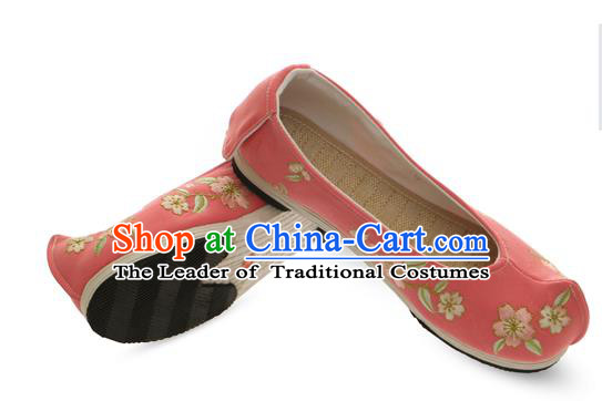 Chinese Ancient Peking Opera Young Lady Shoes, Traditional Chinese Beijing Opera Ancient Princess Hanfu Cloth Pink Shoes for Women