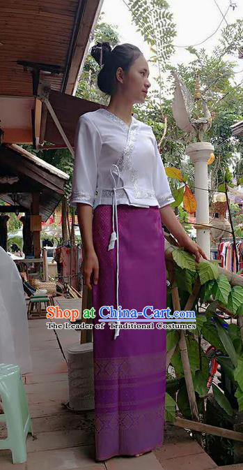 Traditional Thailand Ancient Handmade Costumes, Traditional Thai China Dai Nationality Purple Dress Clothing for Women