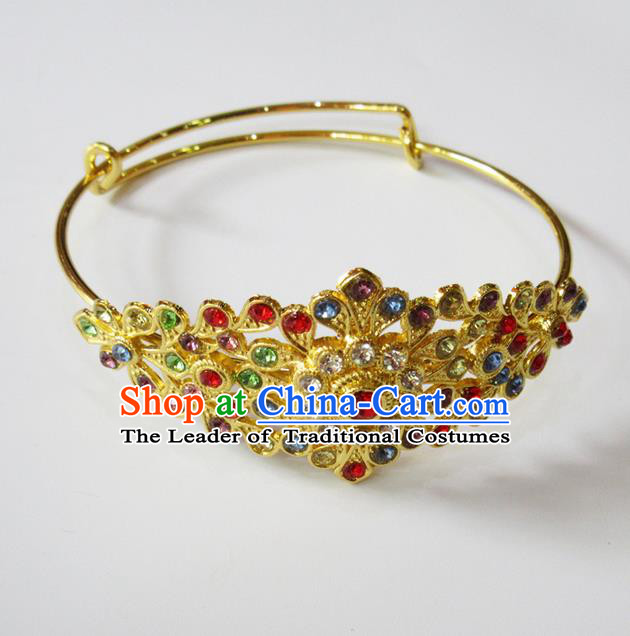 Traditional Thailand Ancient Handmade Jewelry Accessories Bracelet, Traditional Thai China Dai Nationality Colorful Crystal Bangle for Women