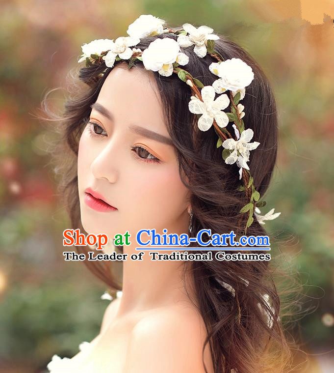 Top Grade Handmade Wedding Bride Hair Accessories, Traditional Princess White Flowers Hair Clasp Wedding Headwear for Women