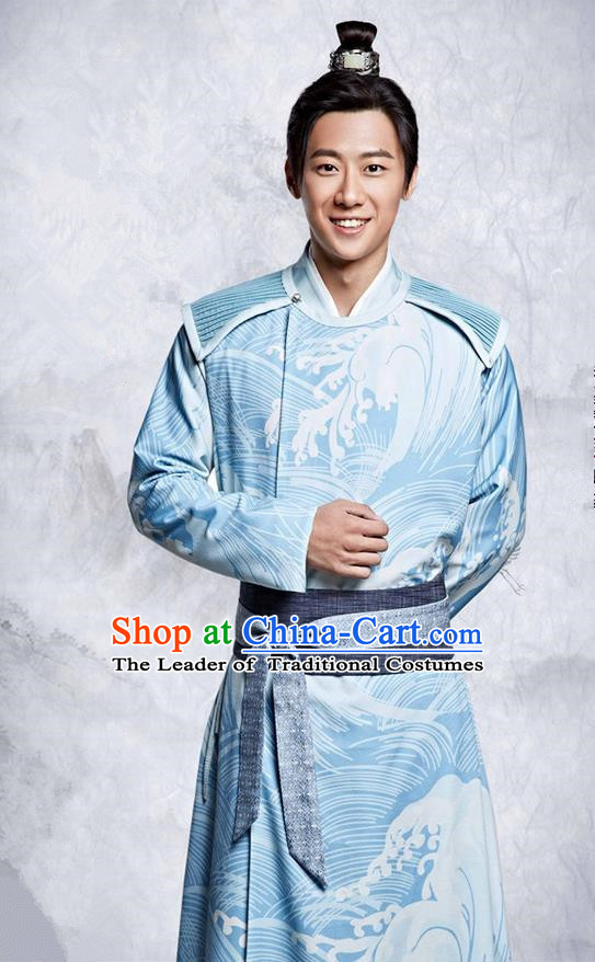 Traditional Ancient Chinese Northern and Southern Dynasties Swordsman Scholar Costume, The Entangled Life of Qingluo Nobility Childe Hanfu Clothing and Headpiece Complete Set