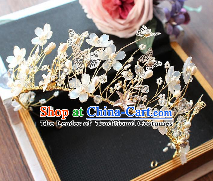 Top Grade Handmade Wedding Bride Hair Accessories Love of Butterfly Crown, Traditional Baroque Princess Crystal Royal Crown Wedding Headpiece for Women