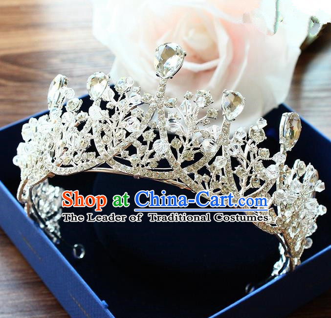 Top Grade Handmade Wedding Bride Hair Accessories Luxury Crown, Traditional Baroque Princess Crystal Royal Crown Wedding Headpiece for Women