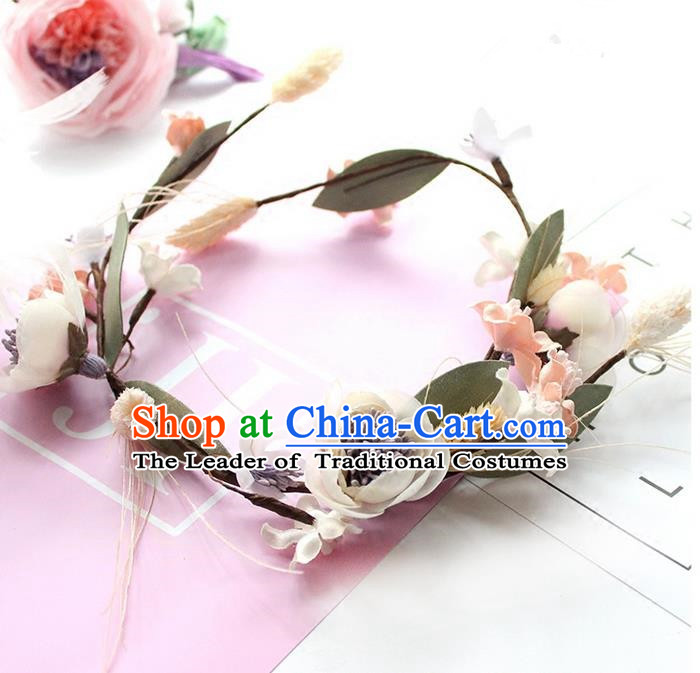 Top Grade Handmade Wedding Bride Hair Accessories Flower Headwear Garland, Traditional Princess Baroque Hair Clasp for Women