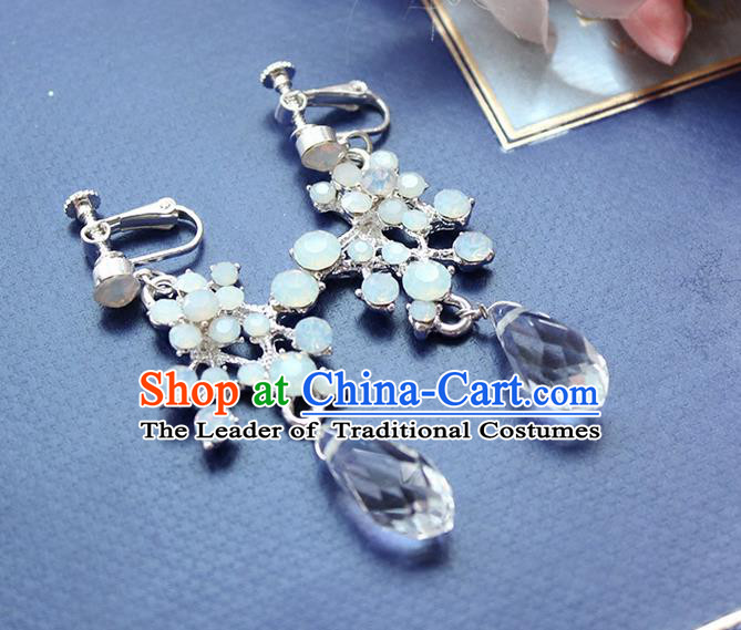 Top Grade Handmade Wedding Bride Accessories Blue Crystal Earrings, Traditional Princess Baroque Wedding Eardrop for Women