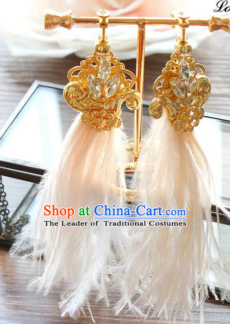 Top Grade Handmade Wedding Bride Earrings, Traditional Princess Baroque Feather Tassel Wedding Accessories Eardrop for Women