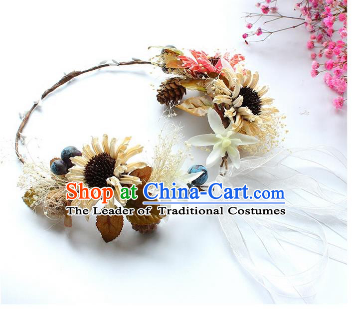 Top Grade Handmade Wedding Bride Hair Accessories Headwear Garland, Traditional Princess Crystal Wedding Flowers Headpiece for Women