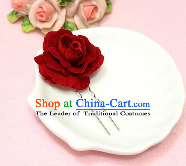 Top Grade Handmade Wedding Bride Hair Accessories, Traditional Princess Wedding Rose Hairpins for Women