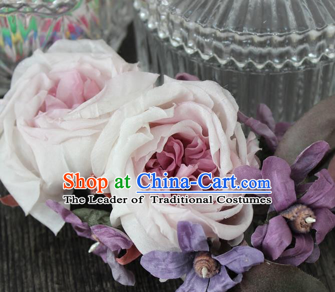 Top Grade Handmade Wedding Bride Hair Accessories, Traditional Princess Wedding Silk Rose Hairpins Headwear for Women
