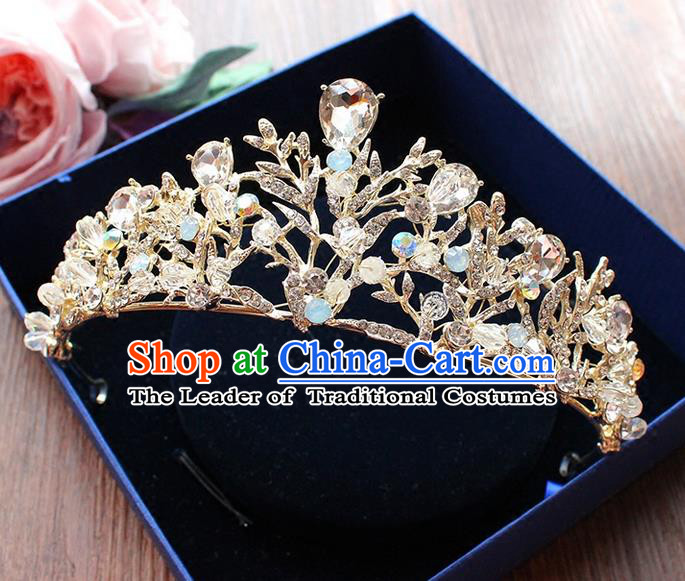 Top Grade Handmade Wedding Bride Hair Accessories Luxury Queen Crystal Crown, Traditional Baroque Princess Royal Crown Wedding Headwear for Women