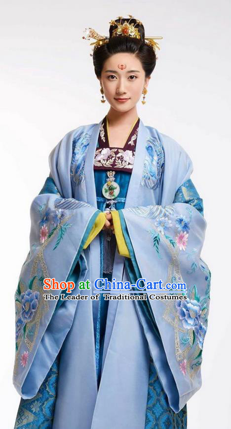 Traditional Ancient Chinese Imperial Princess Costume and Headpiece Complete Set, Elegant Hanfu Clothing Chinese Tang Dynasty Noblewoman Embroidered Dress Clothing