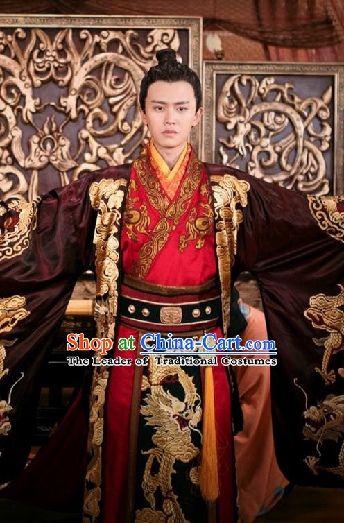 Traditional Chinese Ancient Tang Dynasty Imperial Prince Costumes and Handmade Headpiece Complete Set, The Glory of Tang Dynasty Crown Prince Hanfu Embroidered Clothing for Men