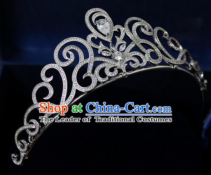Top Grade Handmade Wedding Hair Accessories Bride Crystal Hair Crown, Traditional Baroque Princess Zircon Royal Crown Wedding Headwear for Women