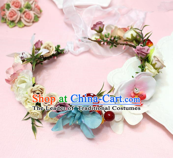 Top Grade Handmade Wedding Hair Accessories Bride Flowers Garland, Traditional Princess Baroque Hair Clips Headpiece for Women