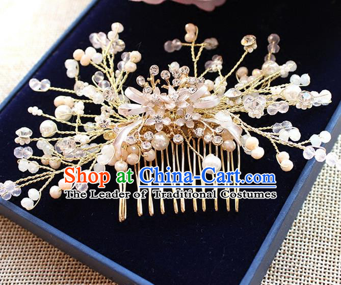 Top Grade Handmade Wedding Bride Hair Accessories Pearl Hairpins, Traditional Princess Baroque Hair Comb Headpiece for Women