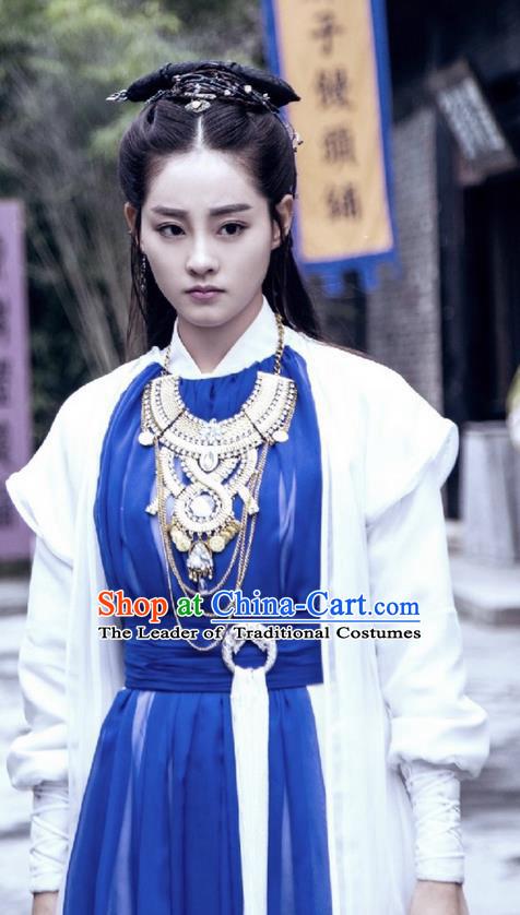 Traditional Ancient Chinese Young Lady Costume and Handmade Headpiece Complete Set, Elegant Hanfu Clothing Chinese Swordswoman Dress Clothing