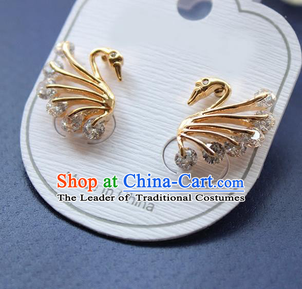 Top Grade Handmade China Wedding Bride Accessories Swan Earrings, Traditional Princess Wedding Crystal Earbob Jewelry for Women