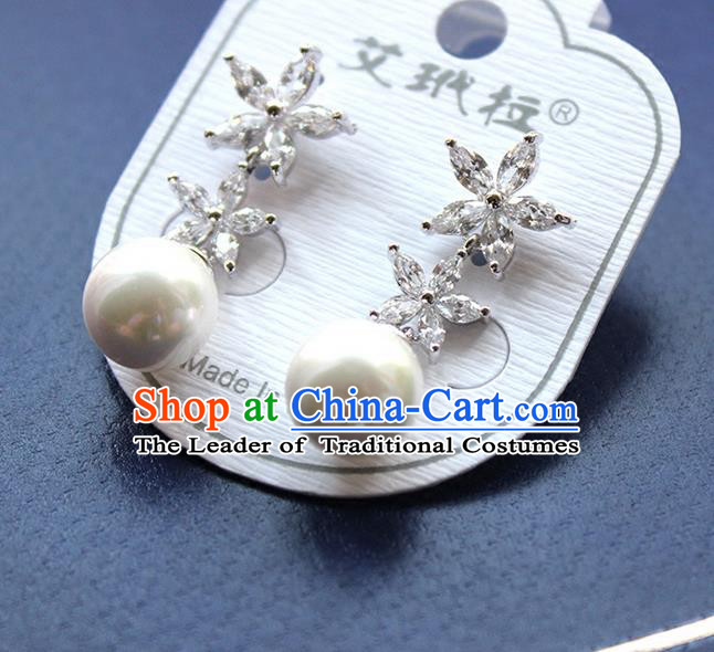 Top Grade Handmade China Wedding Bride Accessories Pearl Earrings, Traditional Princess Wedding Crystal Earbob Jewelry for Women