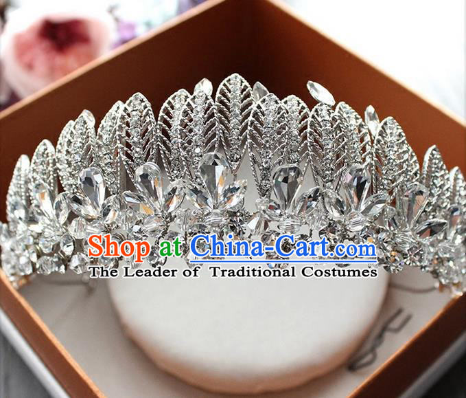 Top Grade Handmade Wedding Hair Accessories Bride Vintage Crown, Traditional Baroque Princess Crystal Royal Crown Wedding Headwear for Women