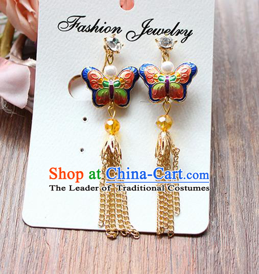 Top Grade Handmade China Wedding Bride Accessories Butterfly Earrings, Traditional Princess Wedding Xiuhe Suit Eardrop Jewelry for Women