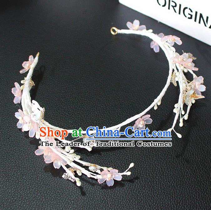 Top Grade Handmade Wedding Bride Hair Accessories Pink Crystal Flowers Headband Hair Clasp, Traditional Princess Baroque Hair Stick Headpiece for Women