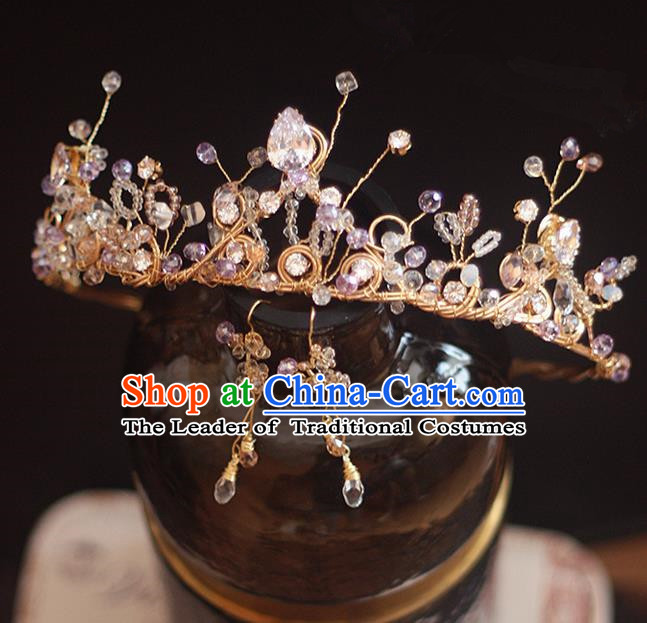 Top Grade Handmade Wedding Hair Accessories Bride Pink Crystal Crown, Traditional Baroque Princess Royal Crown Wedding Headwear for Women