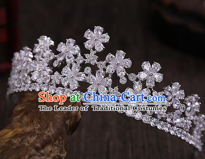 Top Grade Handmade Wedding Hair Accessories Bride Crystal Flowers Crown, Traditional Baroque Princess Zircon Royal Crown Wedding Headwear for Women